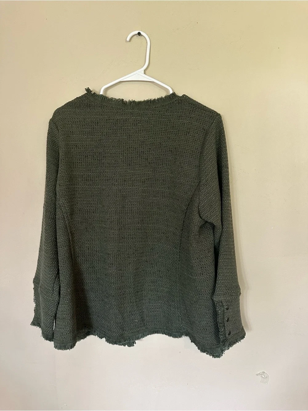 Daniel Rainn Olive Fringe Knit Jacket - Picture 3 of 5